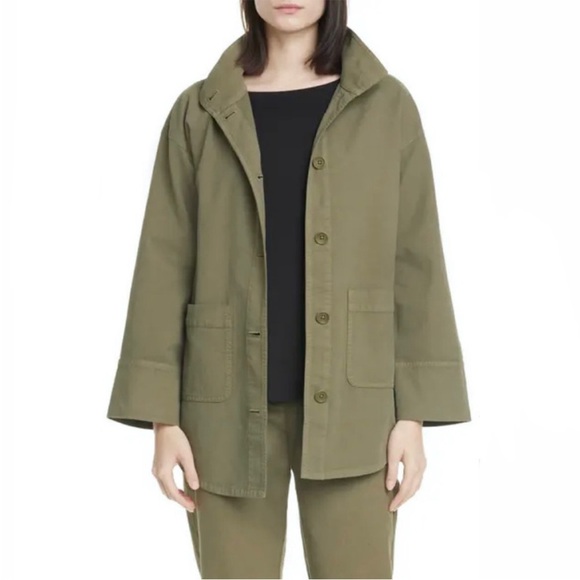 Eileen Fisher Cotton Hemp Stand Collar Work Jacket in Olive Green XL - Picture 1 of 9